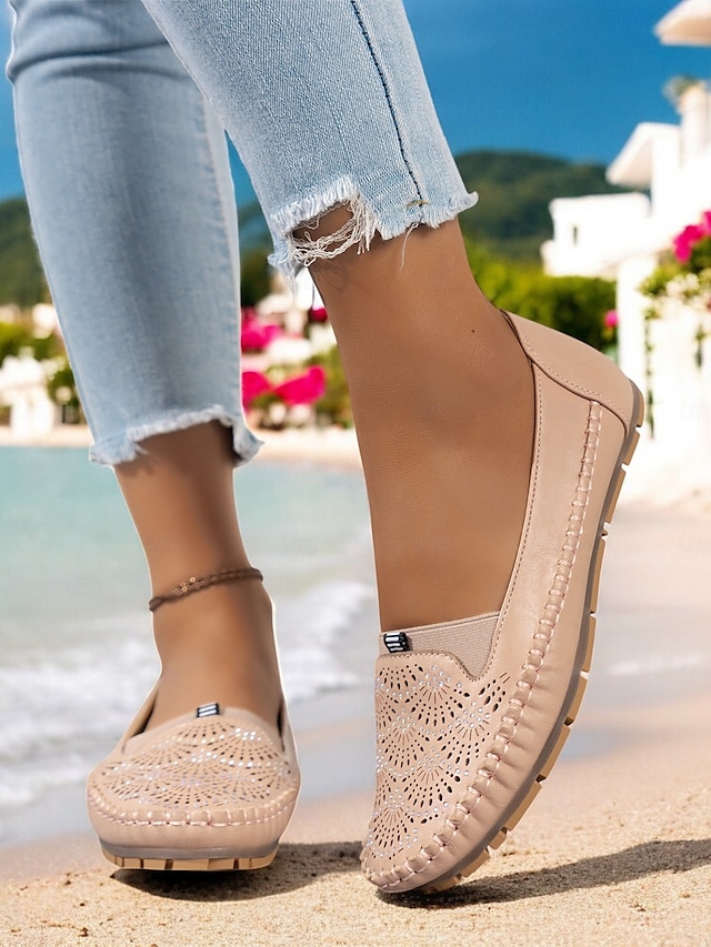  Damen-Slipper mit Strasssteinen – glitzernde, ausgehöhlte flache Schuhe zum Gehen und Autofahren