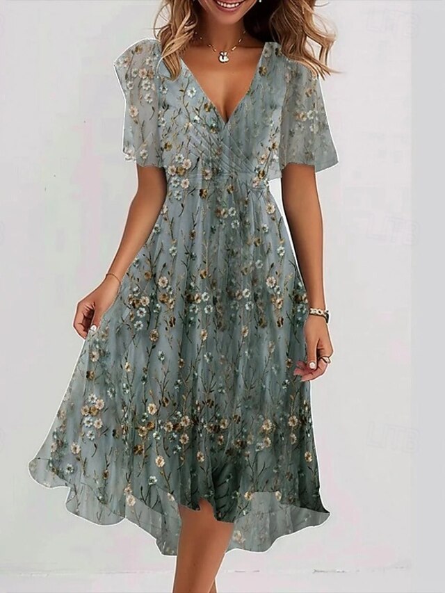 Elizabeth Light Blue Floral Mini Dress For Women Casual Daywear Versatile Garden Party Ready