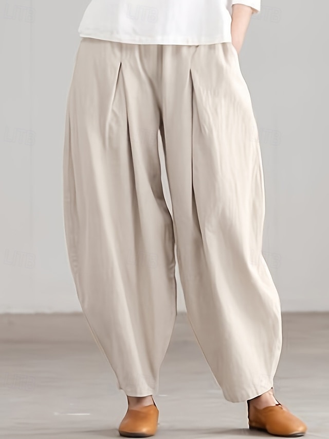  Per donna Pantaloni in cotone e lino Pantaloni harem Moda Streetwear Comfort Lunghezza intera Misura del girovita medio Semplice Tasca Elastico in vita Comodo All'aperto Confortevole Streetwear