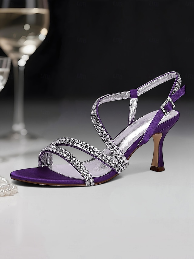  sandali da donna con cinturino posteriore argentato e dettagli in strass – tacchi a gattino aperti e scintillanti per cocktail serali e ricevimenti nuziali