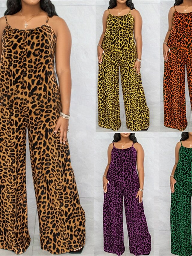  Női Szabályos Jumpsuitek Utcai sikk Leopárd Ujjatlan U-alakú Zseb Utca Napi Normál Sárga Sötétkék Bíbor Nyár