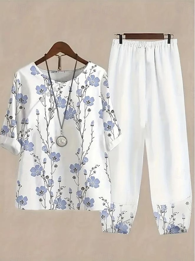  Cămașă pentru femei seturi de pantaloni basic mânecă scurtă gât rotund grafic floral geometric imprimare vacanță weekend negru albastru regal albastru vară ajustare normală