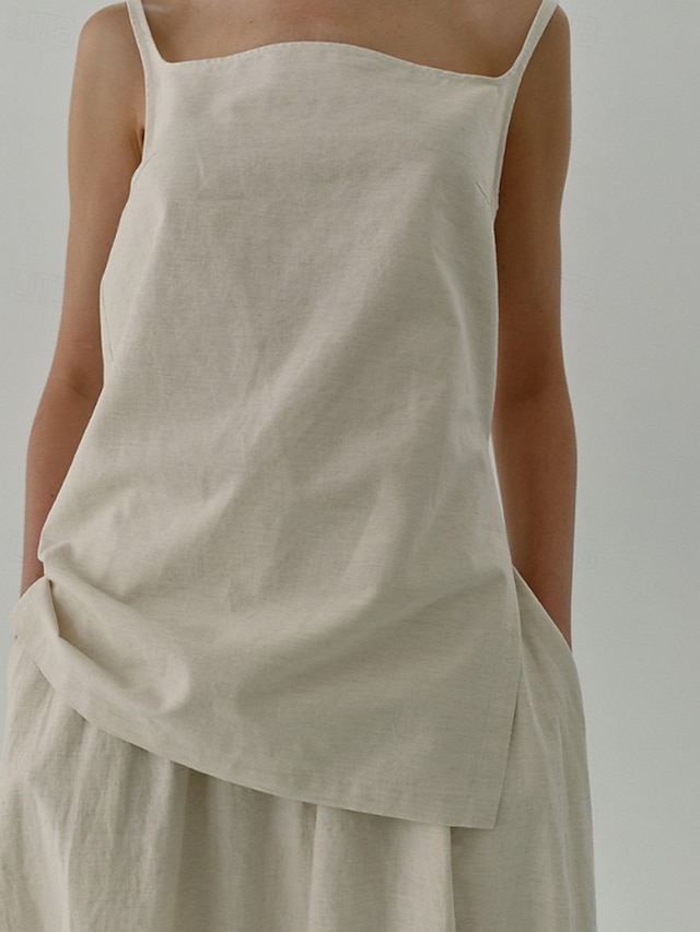  Per donna Camicia di lino Blusa Semplice Moderno Casual Senza Maniche Spallina Top Regolari Quotidiano Ferie Uscire Asimmetrico Albicocca Estate