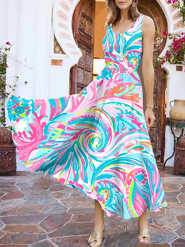  Femmes Robe Midi Robe d'Été Robe trapèze Robe à épaules dénudées Vacances Fête Anniversaire Extérieur Soirée Sortir Fleuri Graphique Sans manches Col en U Noir Blanche Jaune Bleu Ciel Été Printemps