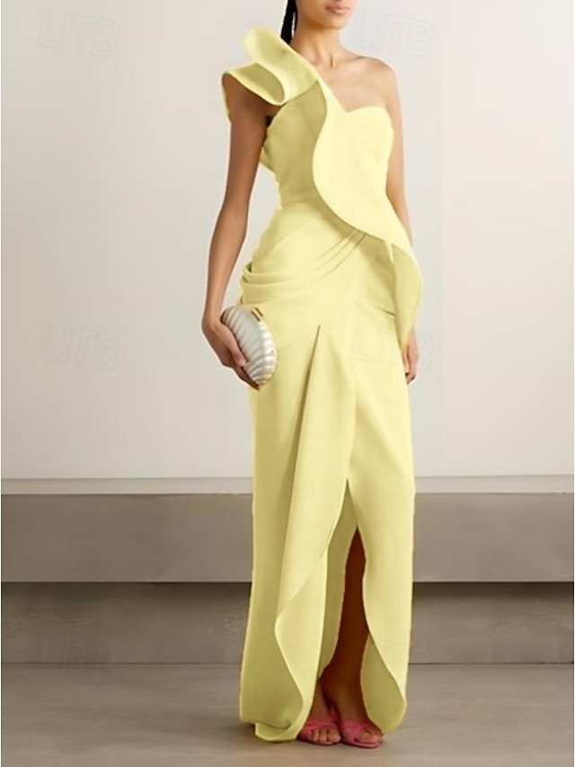  Sheath/kolumn cocktailklänningar elegant klänning formell bröllop asymmetrisk ärmlös en axel stretchcrepe med volanger