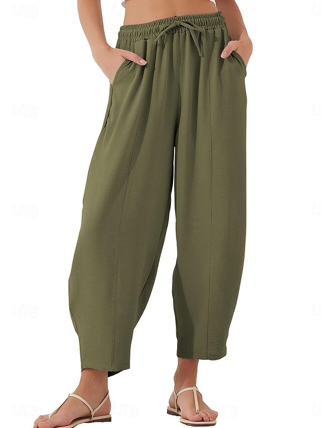  Pantaloni chinos a gamba larga da donna in tinta unita moda streetwear a lunghezza intera vita alta semplici con tasche vita elasticizzata comodi morbidi confortevoli micro-elastici all'aperto casual