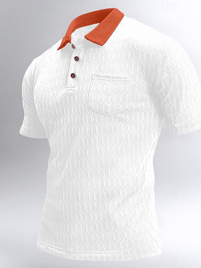  Herren Golf Poloshirts Strick-Poloshirt Arbeit Lässig Revers Gerippter Polokragen Kurzarm Basic Modern Geometrisch Farbblock Knöpfe Gestrickt Frühling & Sommer Normale Passform Schwarz Wei