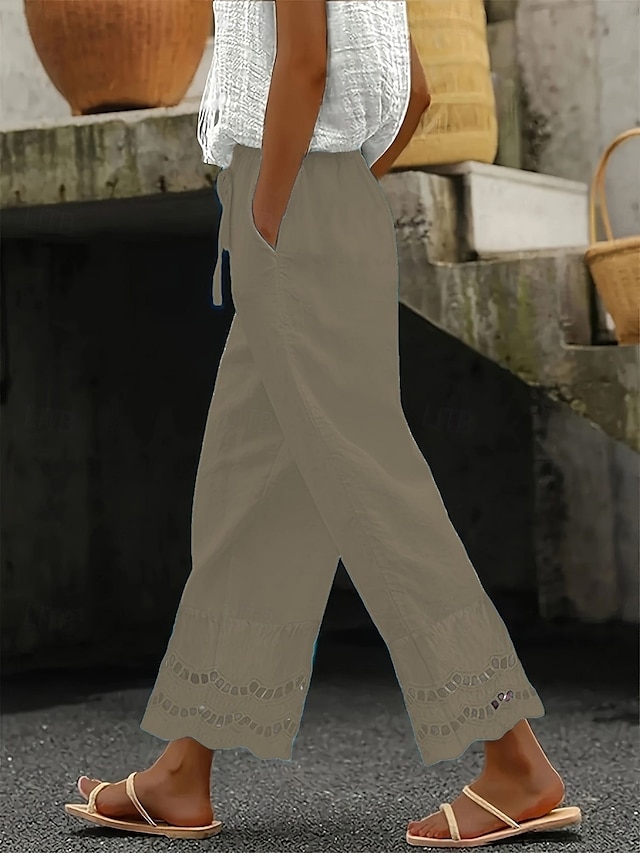  Pantaloni Baggy da donna Chinos a gamba larga Basic Casual Lunghezza intera Vita alta Semplice Tasca Elastico Comodi Morbidi Confortevoli Micro-elastico Esterno Street Quotidiano Nero Marrone Blu