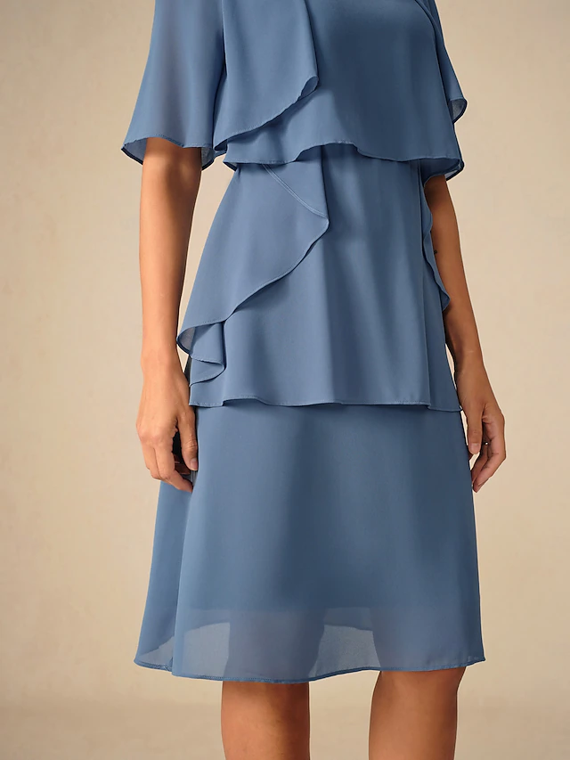 Women's Wedding Guest Cocktail Dress Ruffle Elegant Layered Midi Summer ...