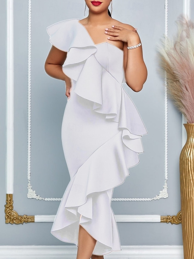  Pentru femei Rochii Midi Rochie teacă Rochie cu Volane Rochie cu umeri Petrecere cocktail Rochii Semi Formale Petrecere Fit regulat Simplu Fără manșon umăr rece Alb Mov Vară