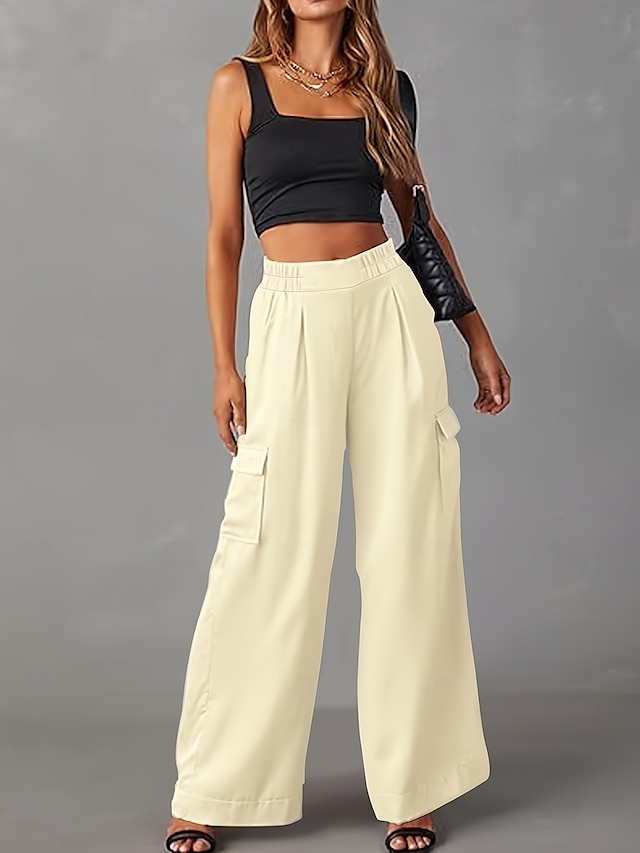  Mulheres Calças Casual Comprimento total Natural Sem Elasticidade Cáqui Verão Primavera