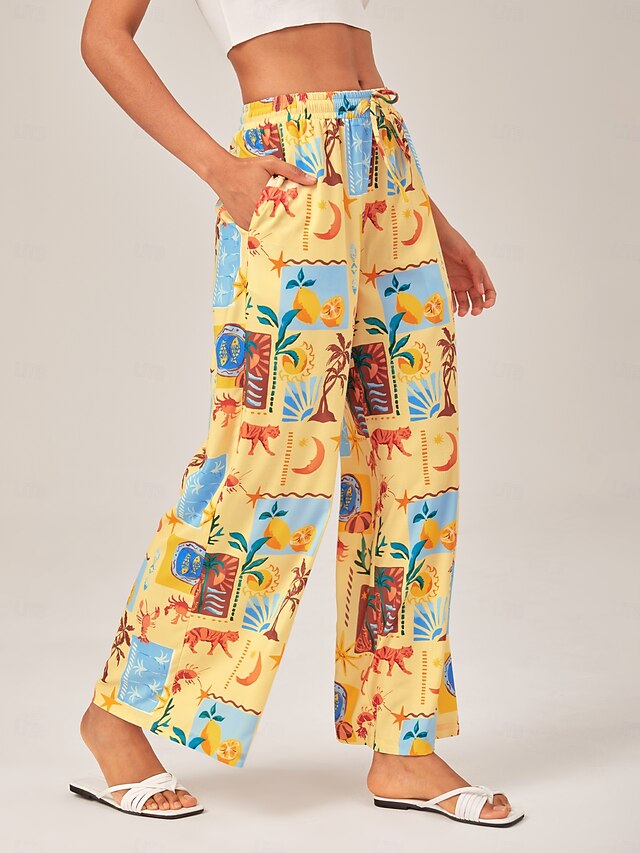 Tropical Collage Wide-Leg Pants4