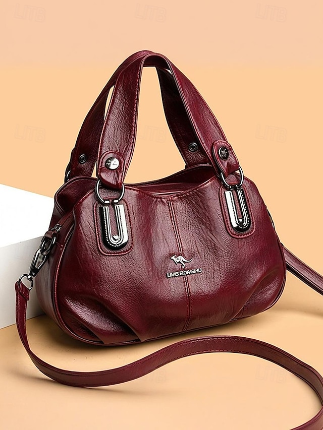  Borsa a tracolla da donna in similpelle con doppi manici – borsa a tracolla casual vintage con tracolla per ufficio, viaggi e uso quotidiano