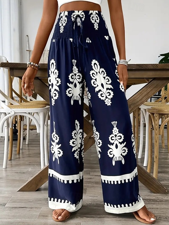  Women's Slacks Pants Trousers Casual Full Length Natural Flower Printing Comfy Outdoor Street Daily Wear Black Blue Green Summer Regular Fit