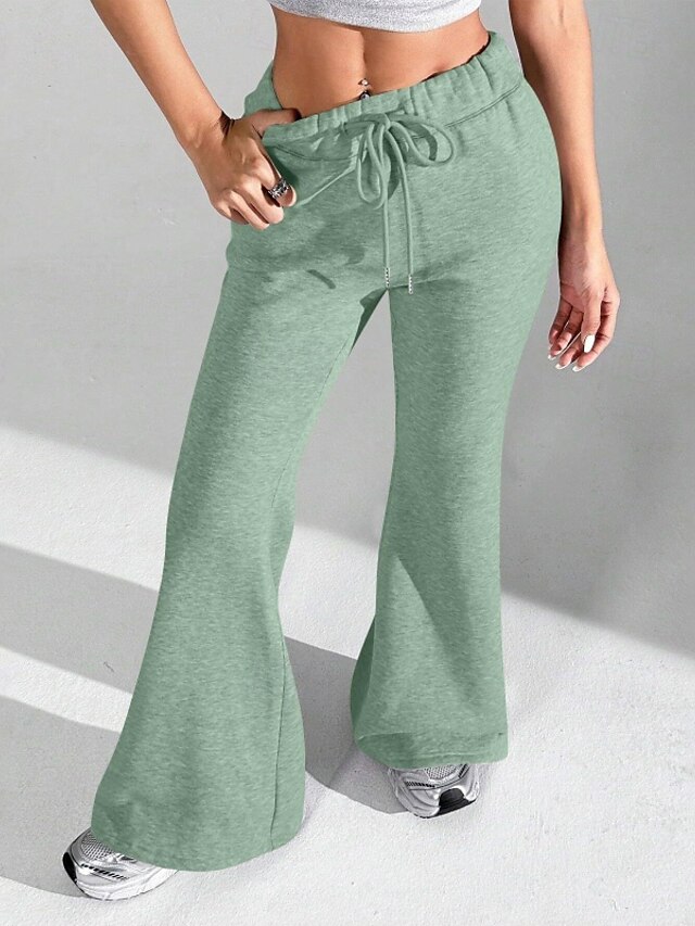 Damen Schlaghose Stoffhosen Hosen Hose Streetwear Lässig Volle Länge Natürliche Taille Einfach Elastisches Kordelzugdesign Außenbereich Bequem Urlaub Ausgehen Hellhimmelblau Hellgrün Rosa Hellgrau