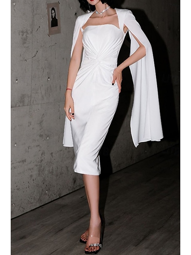  Kapsové šaty sheath/sloupce koktejlové šaty elegantní šaty semi-formální svatba čajová délka bez rukávů čtvercový výstřih elastické crepe s twistem