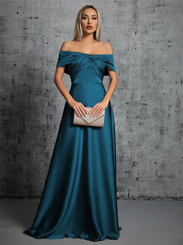  A-Line Brudepigekjole Off Shoulder Ærmeløs Elegant Gulvlængde Taffeta med Ensfarvet