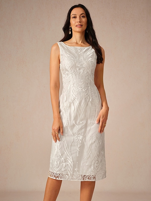  Damen Teelänge Kleid-Set Überwurf Elegant Party Hochzeitsgast Cocktailparty Lässiger Schnitt Halbarm Rundhalsausschnitt Weiß Sommer