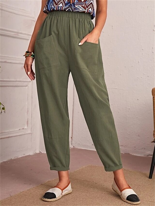  Per donna Pantaloni Affusolati Chinos Moda Streetwear Essenziale Lunghezza alla caviglia Vita media Semplice Tasca Elastico in vita Comodità All'aperto Micro-elastico Vacanza Streetwear Quotidiano