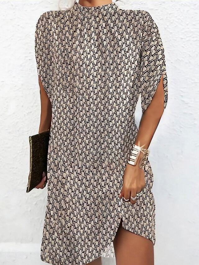 Women's Mini Dress Summer Dress Work Dresses Casual Semi Formal Daily Holiday Regular Fit Graphic Geometric Short Sleeve High Neck Black Pink Brown Summer4