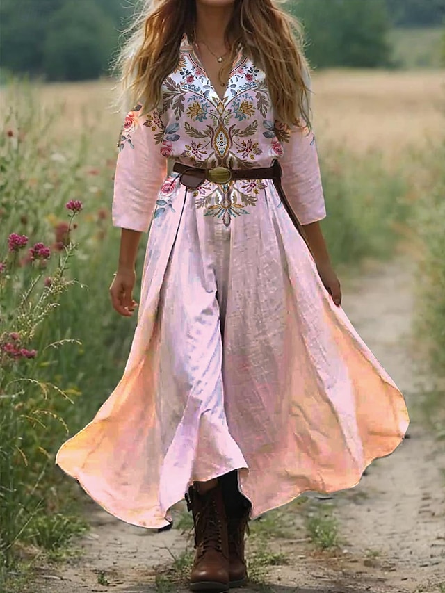  Sukienka Boho dla kobiet zachodnia sukienka vintage maxi sukienka sukienka na lato plisowana sukienka wakacyjna sukienka codzienna sukienka Boho do noszenia na zewnątrz plażowa graficzna paisley
