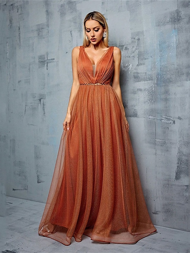  Vestidos de quinceañera A-Line vestido elegante actuación boda largo sin mangas cuello en V de chiffon con pliegues
