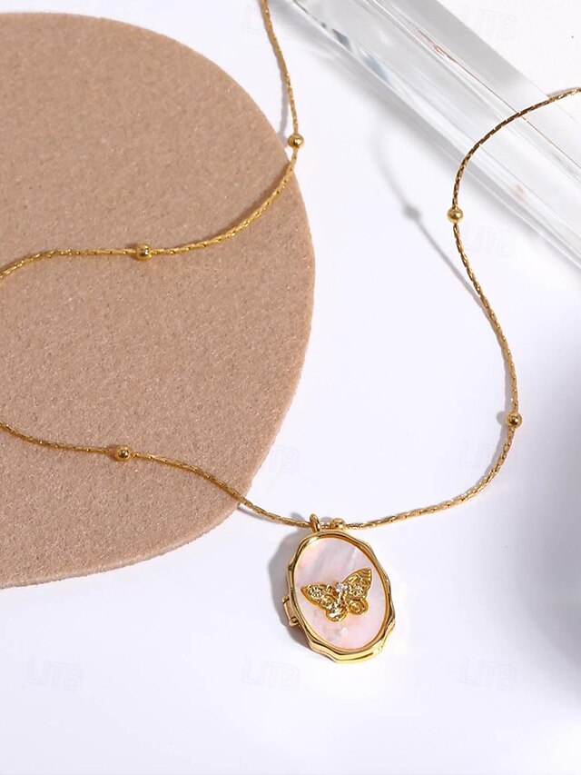  Collier médaillon papillon en or pour femme - pendentif ovale de style vintage avec perles et compartiment photo caché, élégant cadeau d'anniversaire, d'anniversaire ou de remise de diplôme