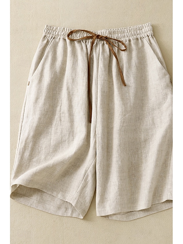  Pentru femei Pantaloni scurți din bumbac in Pantaloni Scurți Pantaloni Șic Stradă Casual Scurt Natural Simplu Buzunar Design Elastic cu Cordon Confortabil Exterior Comfortabil Stradă Casul / Zilnic