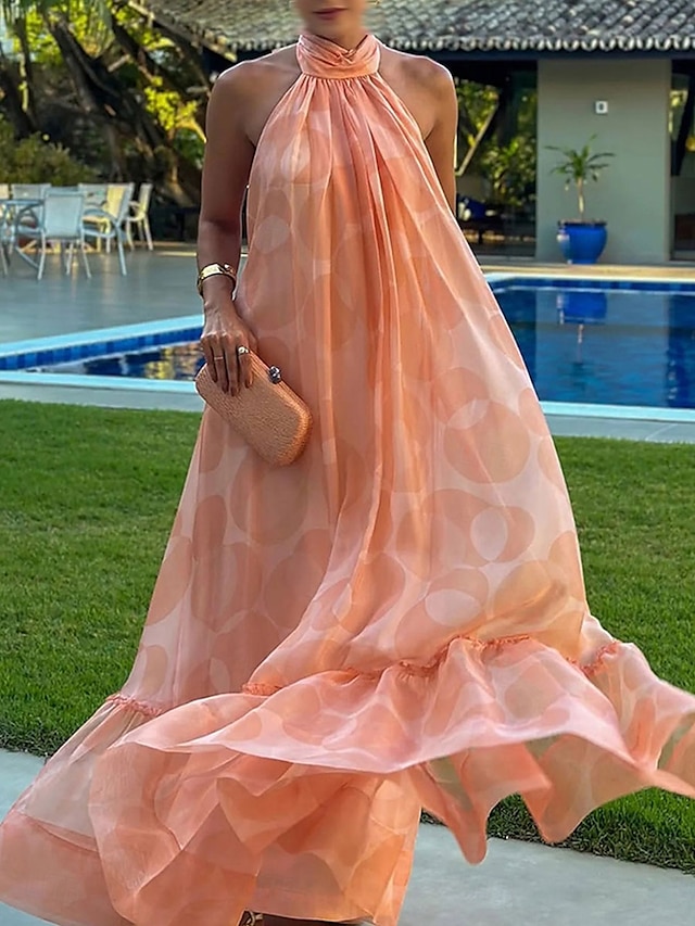  Abiti da sposa abito arancione A-Line collo all'americana senza maniche lunghezza fino al pavimento abiti da sposa in chiffon con orlo a ruffles