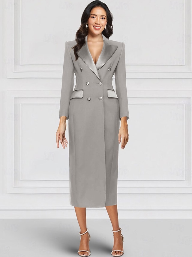  Svart Blå Formell Blazer Tuxedo Kolumn Mor till bruden Klänning Elegant Enkel Hög Slits Skjortkrage Ankel Längd Stretchtyg 3/4 Ärm