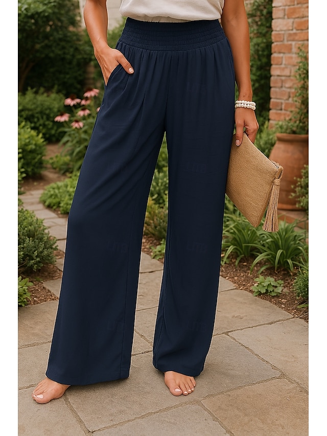  Per donna Gamba larga Pantaloni in cotone e lino Chinos Moda Streetwear Comfort Lunghezza intera Vita Alta Semplice Tasca Fascia Elastica Comodo All'aperto Confortevole Streetwear Abbigliamento
