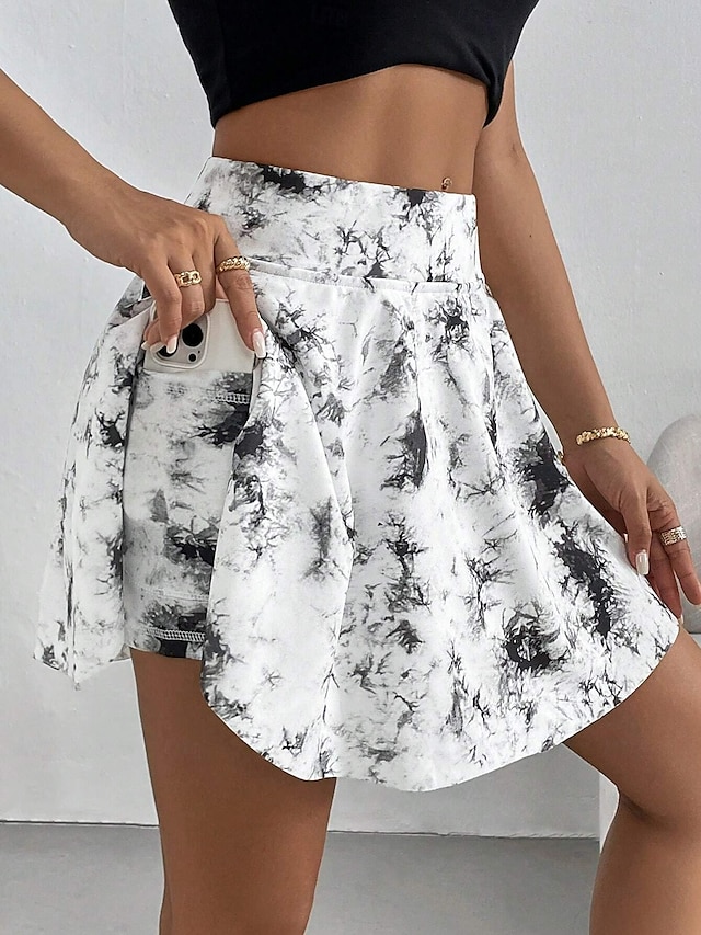  Kvinnors kort kjol culottes slim mode casual mini hög midja kjolar grafisk tie dye stretchig daglig vit rosa grå sommar stickad polyester