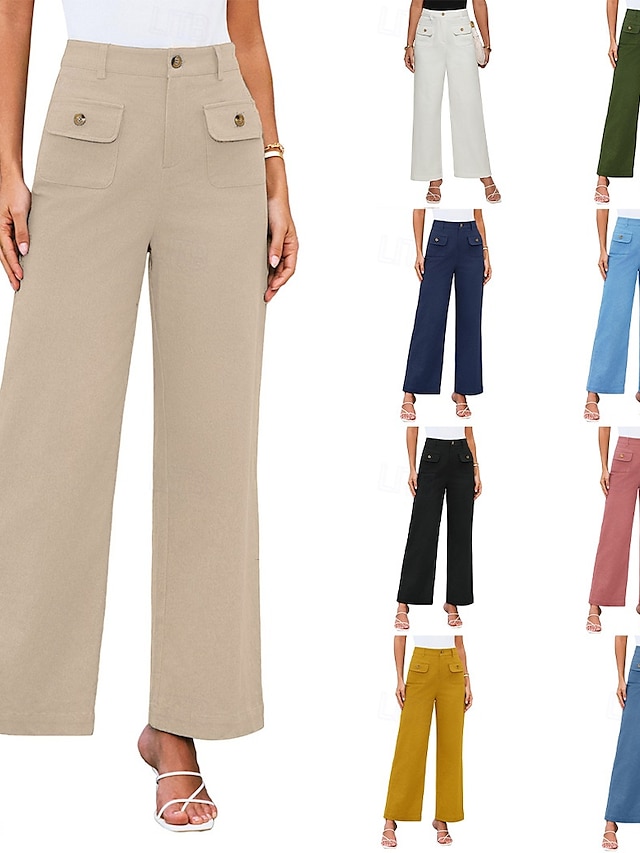  Dam Brett skaft Byxor Streetwear Kontor Lång Hög midja Slät Ficka Högt snitt Mateial som andas Mjuk Microelastisk Semester Gata Dagliga kläder Svart Vit Gul Rosa Sommar Normal