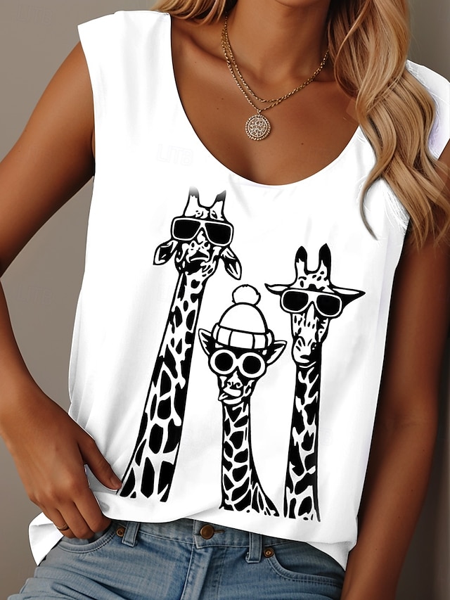  Per donna Canotta a canotta Grafico Animale Graffiti Quotidiano Casual Senza Maniche Girocollo Scollo Tondo Top Regolari Quotidiano Stampato Nero Bianco Rosa Blu Viola Estate