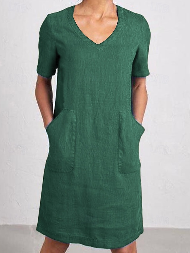  Femmes Mini Robe Robe d'été Occasionnel Quotidien Uni Manche Courte Col en V Noir Jaune Bleu Vert Été