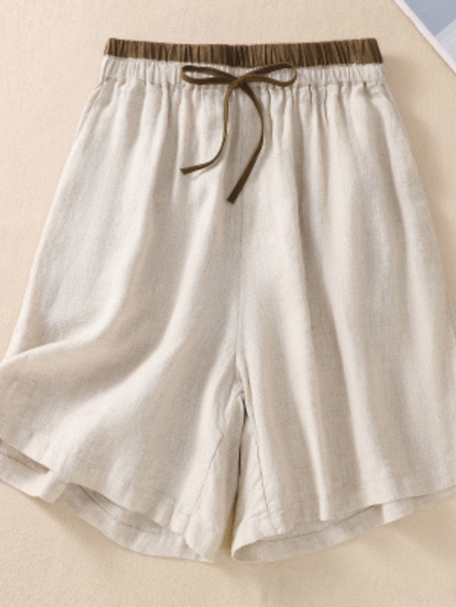  Femmes Short en coton et lin Shorts Slacks Occasionnel Longueur Genou Naturel Uni Avec Poches Conception à cordon élastique Confortable Extérieur Extérieur Rue Abricot Noir Jaune Vert Été Coupe