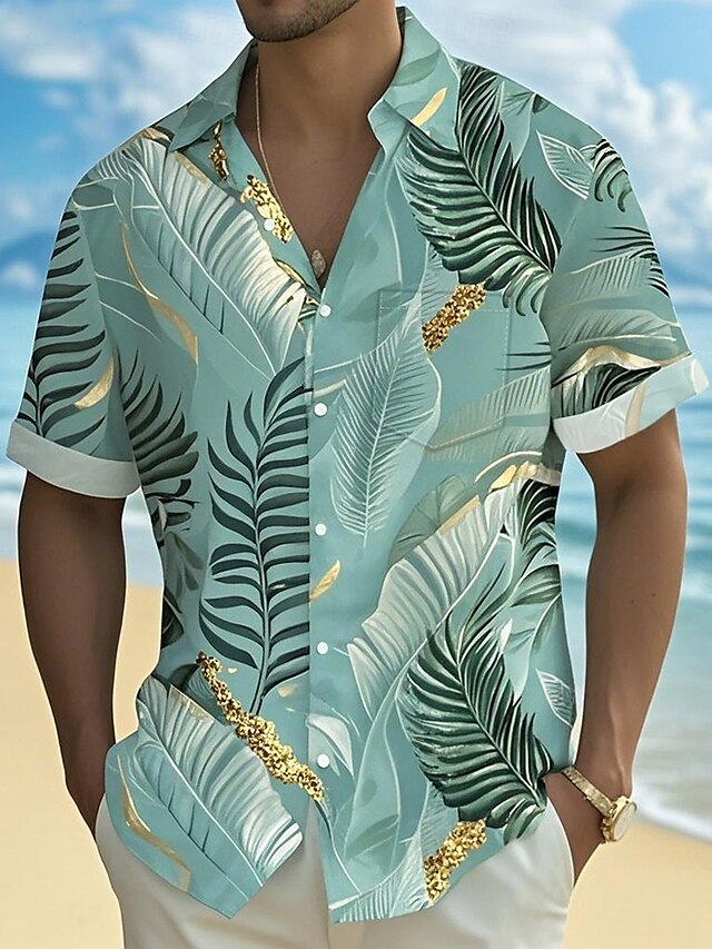  Homme Cocotier Plantes Tropicales Chemise Chemise hawaïenne Chemise Boutonnée Manche Courte Hawaïen Vacances Fête Tenue de plage Été Printemps Col Rabattu Impression 3D chemises à col Une poche avant