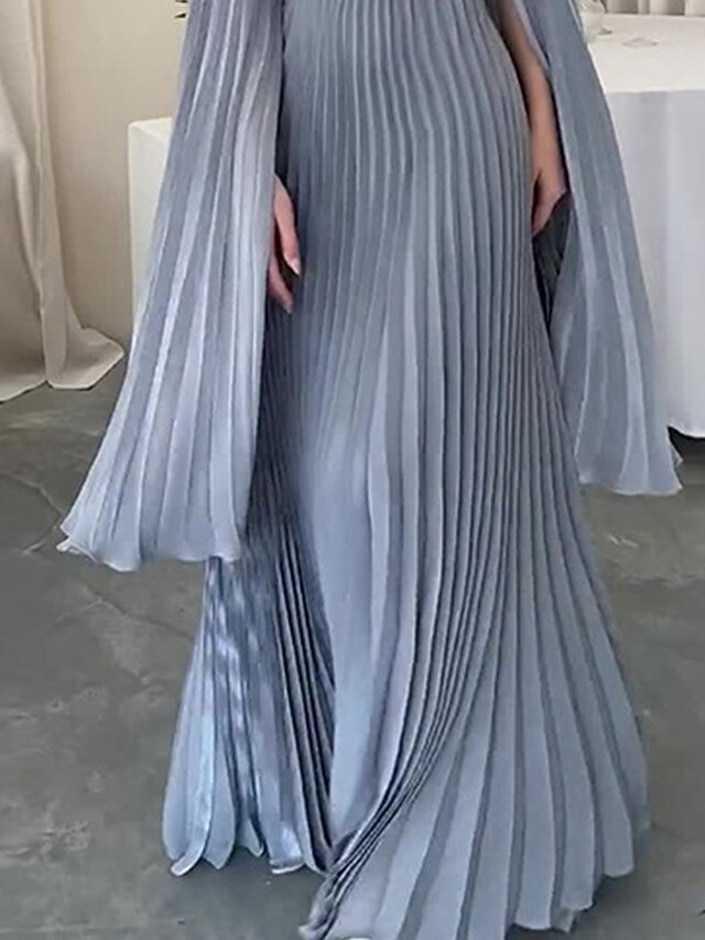  A-Linje Quinceanera Klänningar Elegant Klänning Formell Bröllop Golvlängd Lång Ärmar Hög Halsringning Polyester med Veck