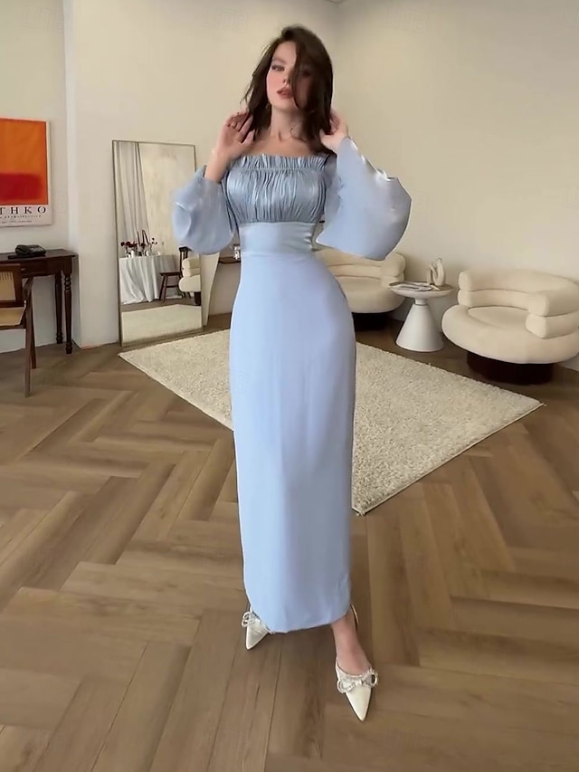  A-Linie Quinceanera Kleider Elegantes Kleid Formelle Hochzeit Bodenlang Lange Ärmel Quadrat-Ausschnitt Satin mit Raffung