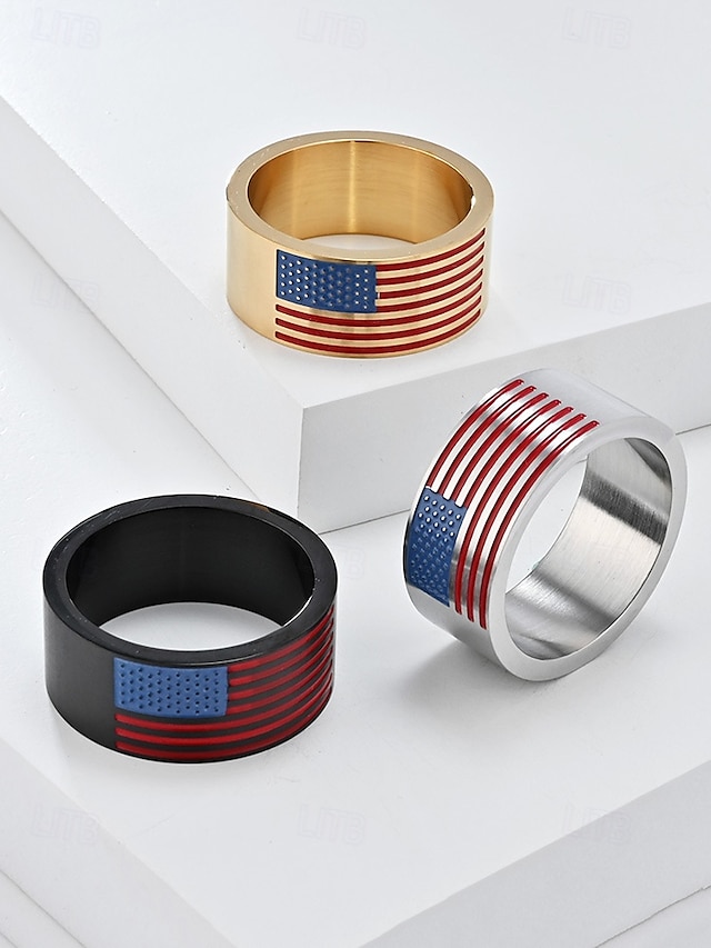  Anello da uomo in acciaio inossidabile con bandiera americana – gioiello patriottico per il giorno dell'indipendenza, dichiarazione di moda a fascia larga per veterani, sostenitori militari ed eventi dell'orgoglio degli Stati Uniti