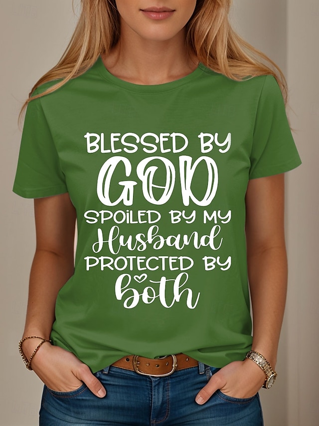  Dames T-shirt Grafisch Brief Vintage Stijlvol Casual Korte mouw Strakke ronde hals Normale tops Dagelijks Weekend Afdrukken Zwart blauw Paars Groen Zomer