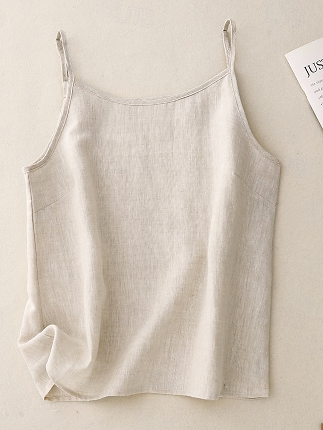  Femmes Chemise en lin Chemisier Chemises en coton et lin Uni Occasionnel Sans manches Bretelle Hauts Réguliers Quotidien Sortir Noir Blanche Abricot Été