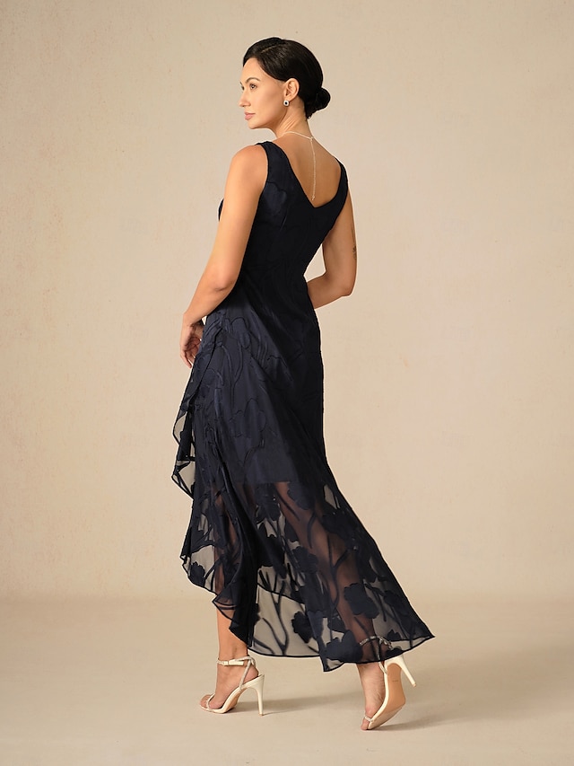 Femmes Robe maxi Robe à Volants Élégant Mariage robe demoiselle d honneur Soirée Fleuri Sans manches Col en U bleu marine Été Printemps