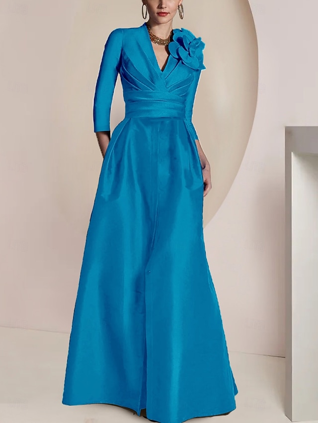 Elegant Mermaid Boat-Neck 3/4-Sleeve V-Back Floor-Length Mother of the Bride Dresses main image 0
