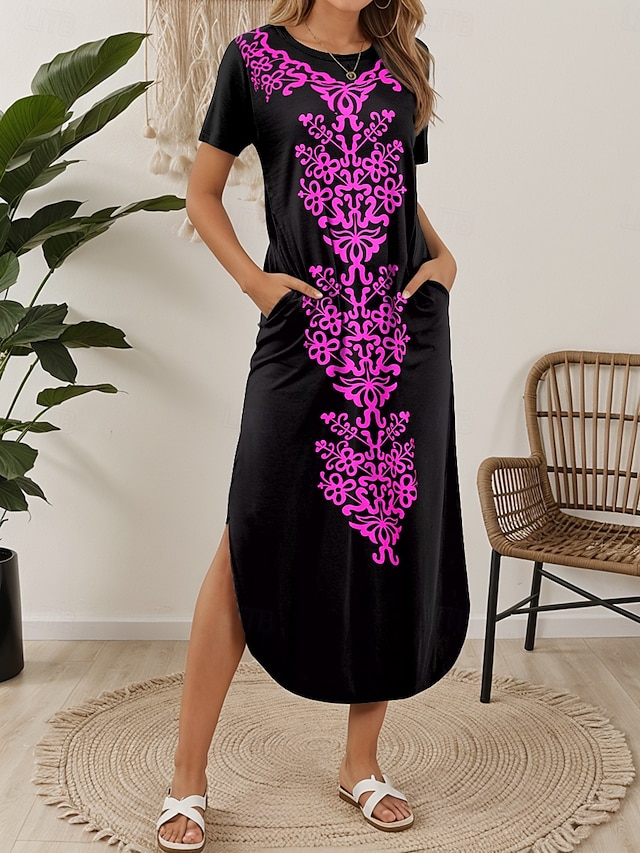  Femmes Robe Midi Robe T-Shirt Robe d'été Occasionnel Quotidien Coupe régulière Graphique Tribal Manche Courte Col ras du cou Blanche Bleu Violet Vert Été