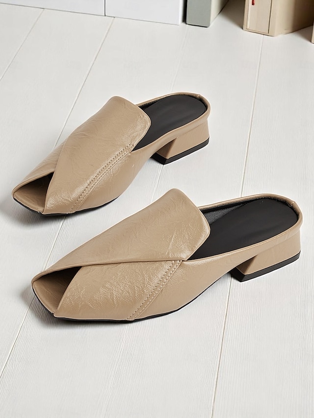  kvinners peep toe muldyr – brettet design av kunstskinn mulesko for moderne arbeidsstil