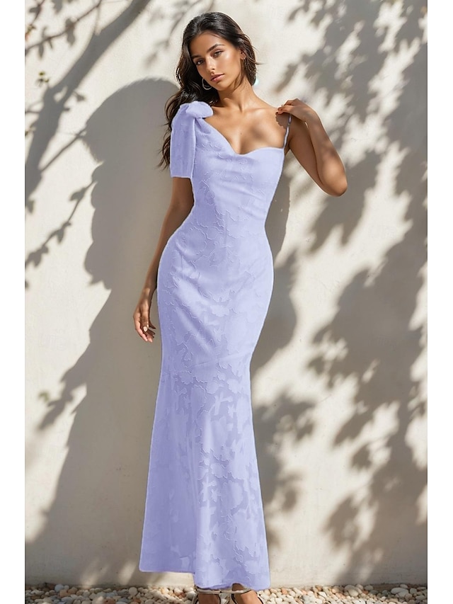  Brændt Ud Blomst Blonde Blå Mermaid  Trumpet Aftenkjole Berømtheds Stil Kjole Semi Formal Bryllupsgæst Kjole Gulvlængde Uden Ærmer Sweetheart Hals med Sløjfe(r)