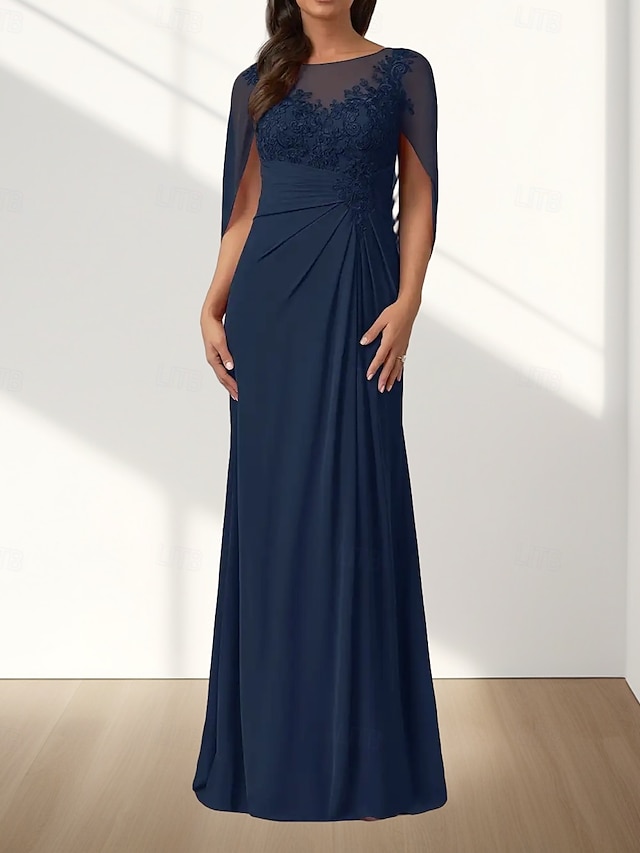  A-Linie Brautmutterkleid Hochzeitsgast Elegant Rundhalsausschnitt Bodenlang Chiffon Ärmellos mit Applikationen Raffung 2025