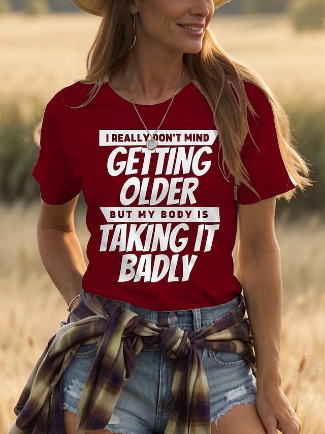  Femmes T-shirt Graphique Lettre ancien Élégant Classique Manche Courte Col ras du cou Col rond Hauts Réguliers Quotidien Imprimé Noir Blanche Rouge Bleu Vert Été Printemps