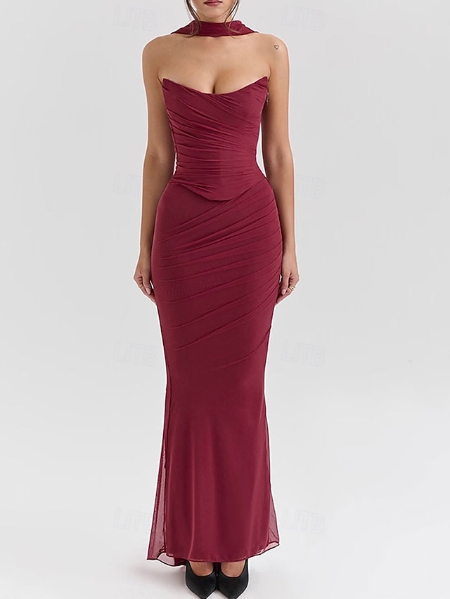  Meerjungfrau  Trompete Quinceanera Kleider Elegantes Kleid Hochzeit Hochzeitsgast Bodenlänge Ärmellos Strapless Polyester Rückenfrei mit Rüsche